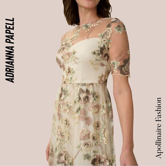 BHLD BY ADRIANNA PAPELL ROSE EMBROIDERED GOWN IN MINK SIZE 6 - Picture 4 of 8